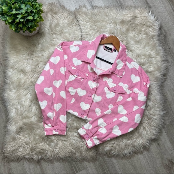 Lazy Oaf All My Hearts Cropped Jean Jacket - Picture 2 of 11